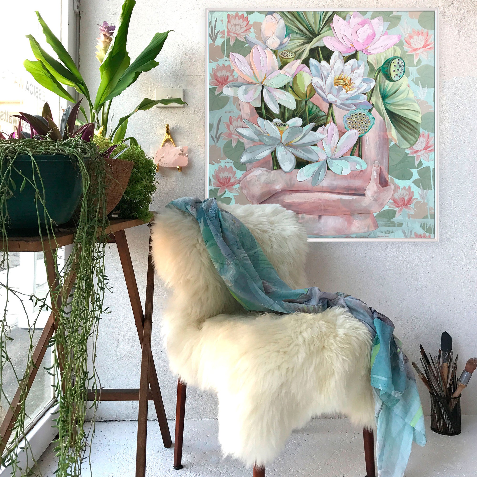 Skinny Dipping In Monet&#39;s Pond - Framed Original - 93cm x 93cm - Jessica Watts Art