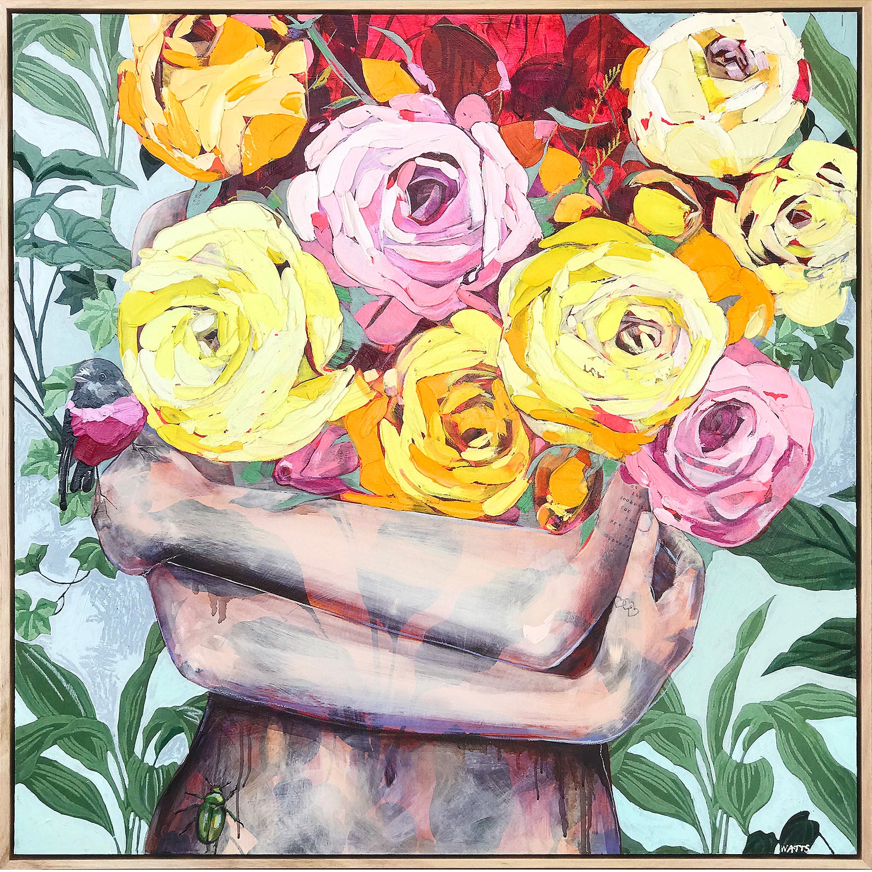 Surrender To Happiness - Framed Original - 93cmx93cm
